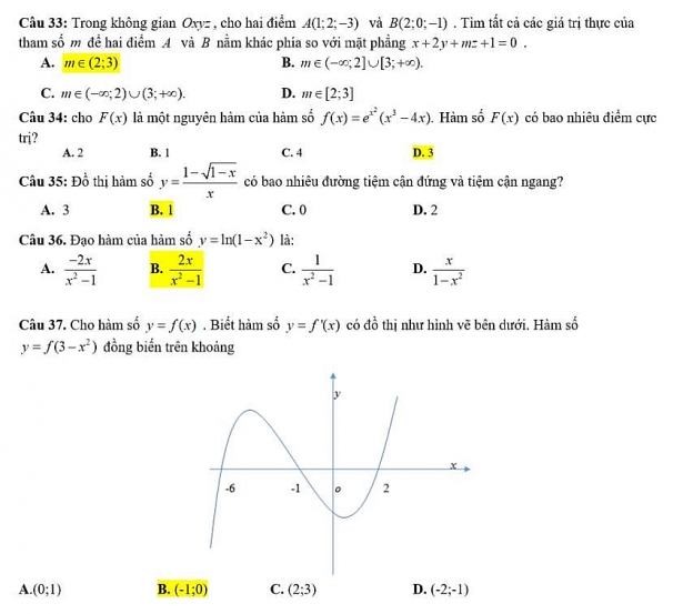 Đáp án đề thi thử THPT Quốc Gia môn Toán 2018