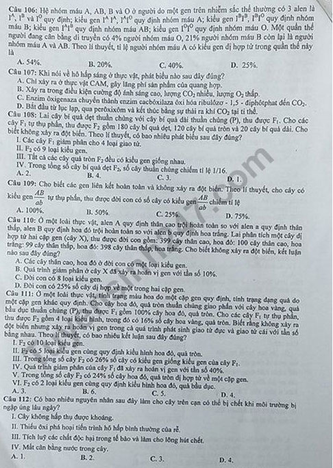 Đề thi thử THPT Quốc gia môn Sinh học năm 2018