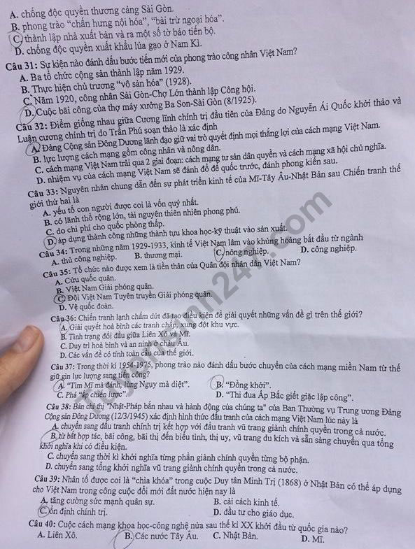 Đề thi thử THPT Quốc gia môn Lịch sử