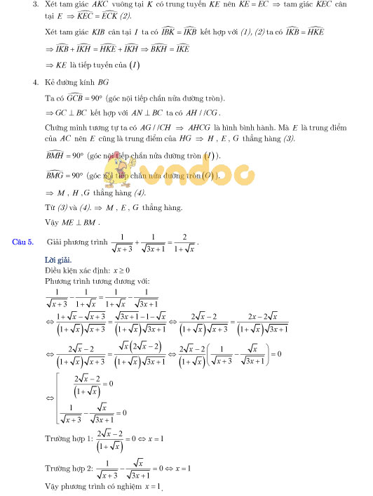 Đề thi giữa học kì 2 lớp 9 môn Toán Phòng GD&ĐT Ba Đình năm học 2017 - 2018