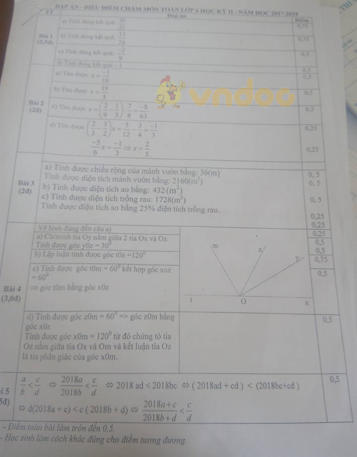 Đề kiểm tra học kì 2 lớp 6 môn Toán Phòng GD&ĐT Thanh Oai năm học 2017 - 2018
