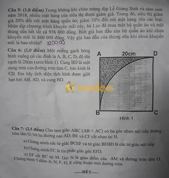 Đề kiểm tra học kì 2 lớp 9 môn Toán Phòng GD&ĐT Quận 8, Thành Phố Hồ Chí Minh năm học 2017 - 2018