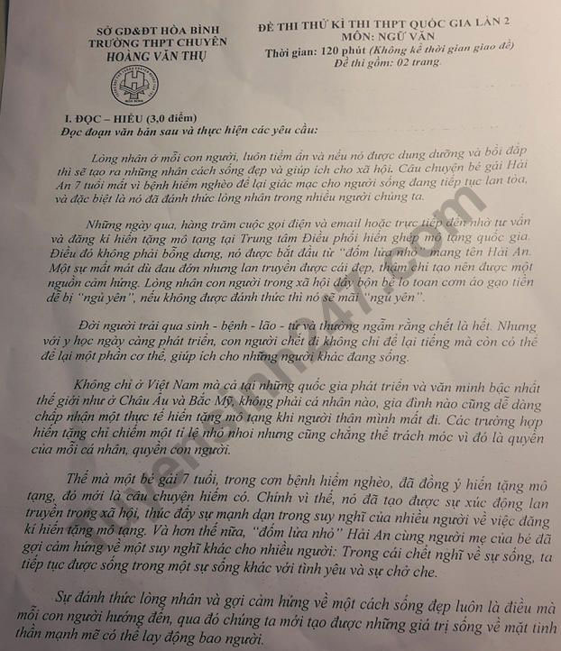 Đề thi thử THPT quốc gia môn Ngữ văn năm 2018