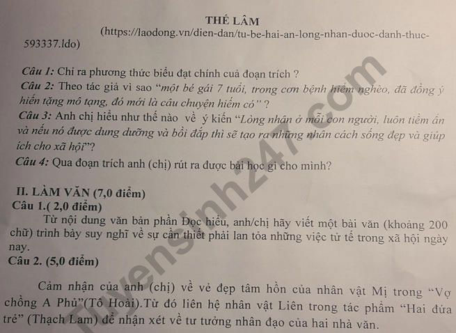 Đề thi thử THPT quốc gia môn Ngữ văn năm 2018