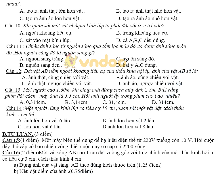 Đề kiểm tra học kì 2 lớp 9 môn Vật lý trường THCS Nam Hồng năm học 2017 - 2018