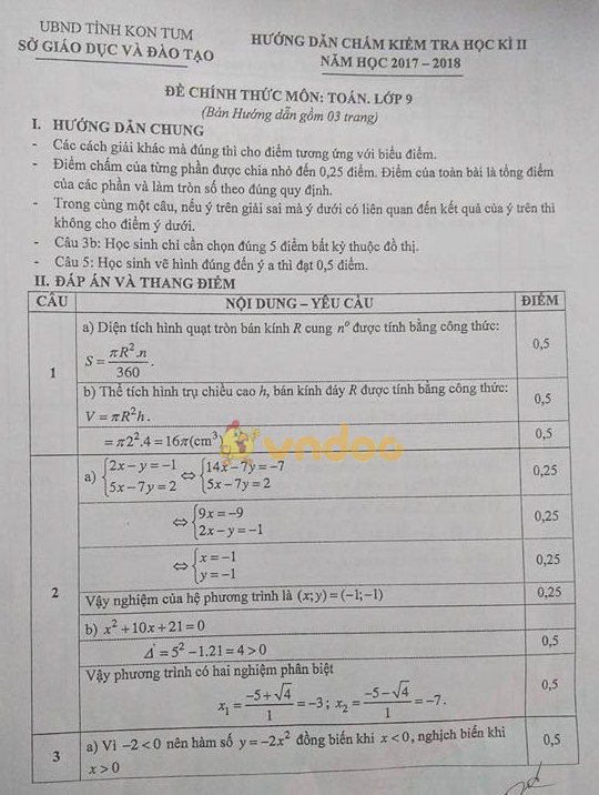 Đề kiểm tra học kì 2 lớp 9 môn Toán Sở GD&ĐT tỉnh Kon Tum năm học 2017 - 2018