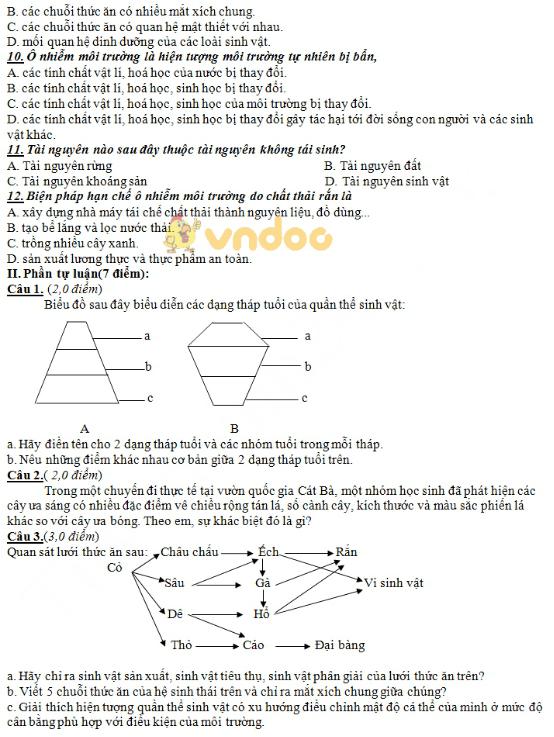 Đề kiểm tra học kì 2 lớp 9 môn Sinh học trường THCS Mỹ Đức, An Lão năm học 2017 - 2018