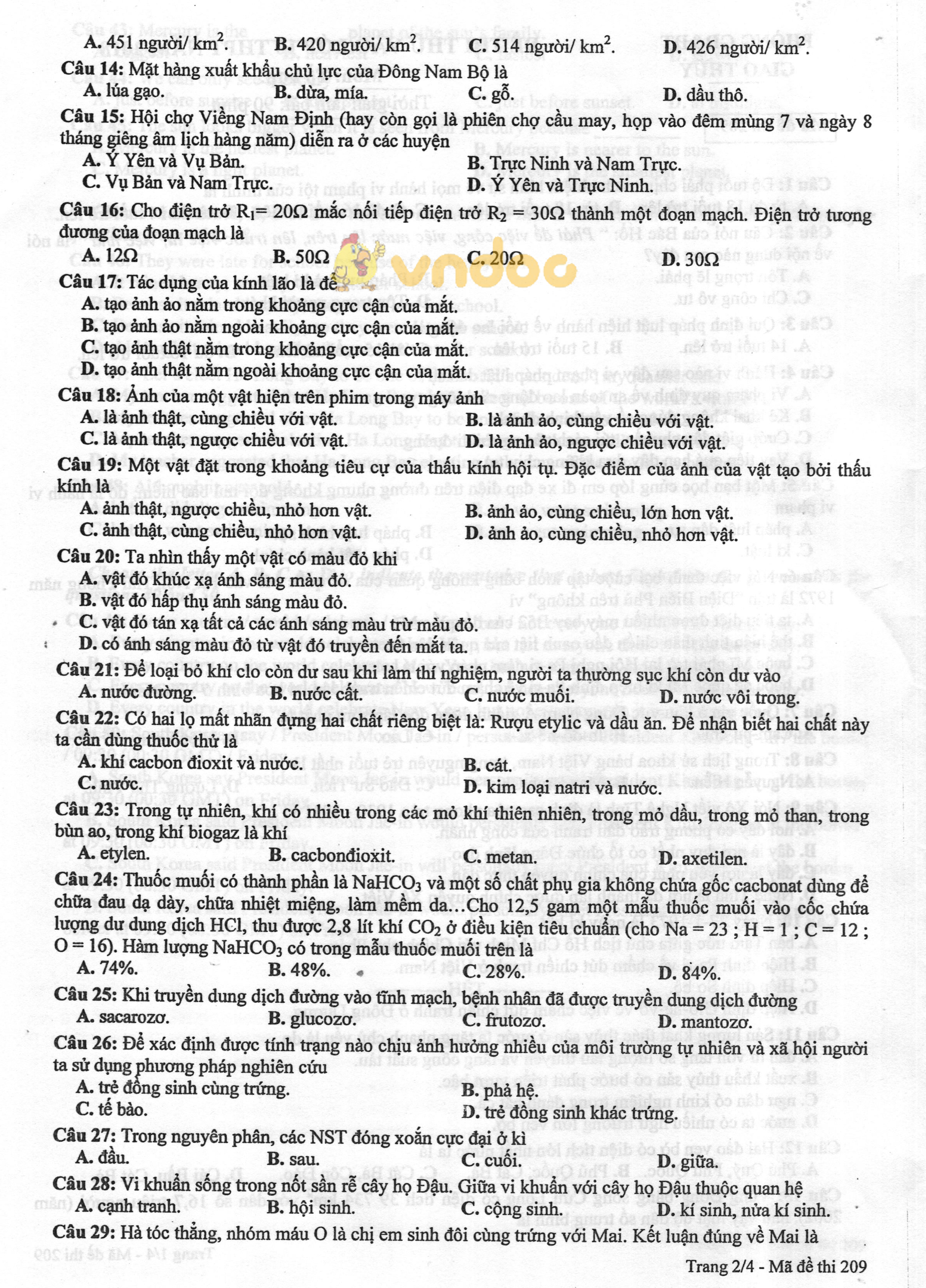 Đề thi thử vào lớp 10 môn Tổ hợp Phòng GD&ĐT Giao Thủy năm học 2018 - 2019
