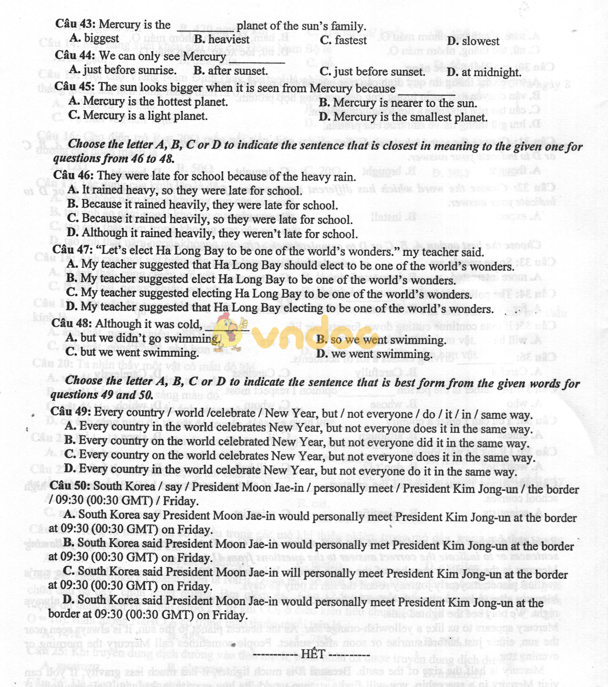 Đề thi thử vào lớp 10 môn Tổ hợp Phòng GD&ĐT Giao Thủy năm học 2018 - 2019