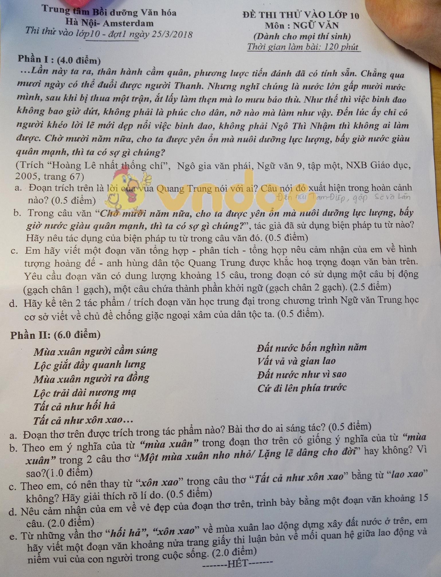 Bộ đề thi thử vào lớp 10 môn Ngữ văn năm học 2018 - 2019