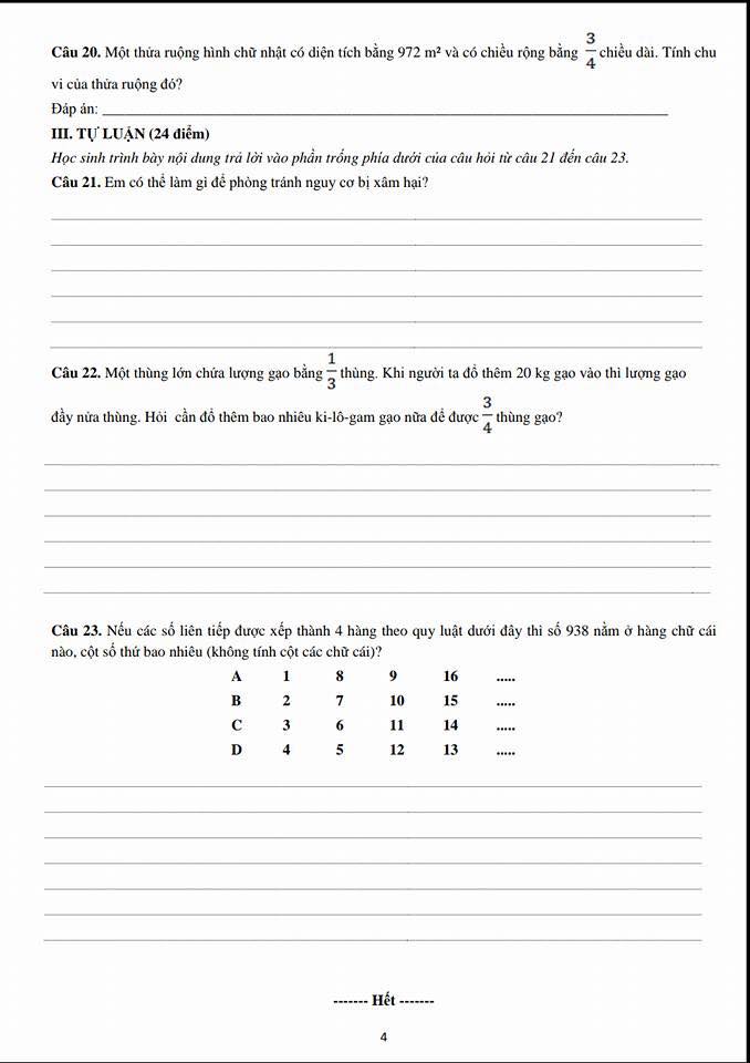 Đề thí đánh giá năng lực vào lớp 6