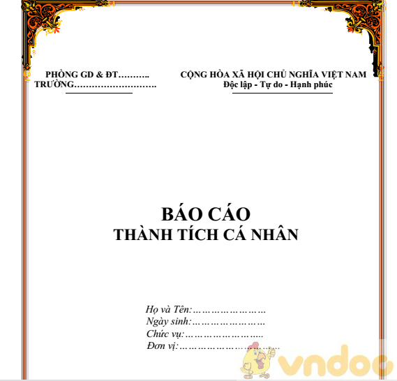 Mẫu bìa báo cáo thành tích cá nhân