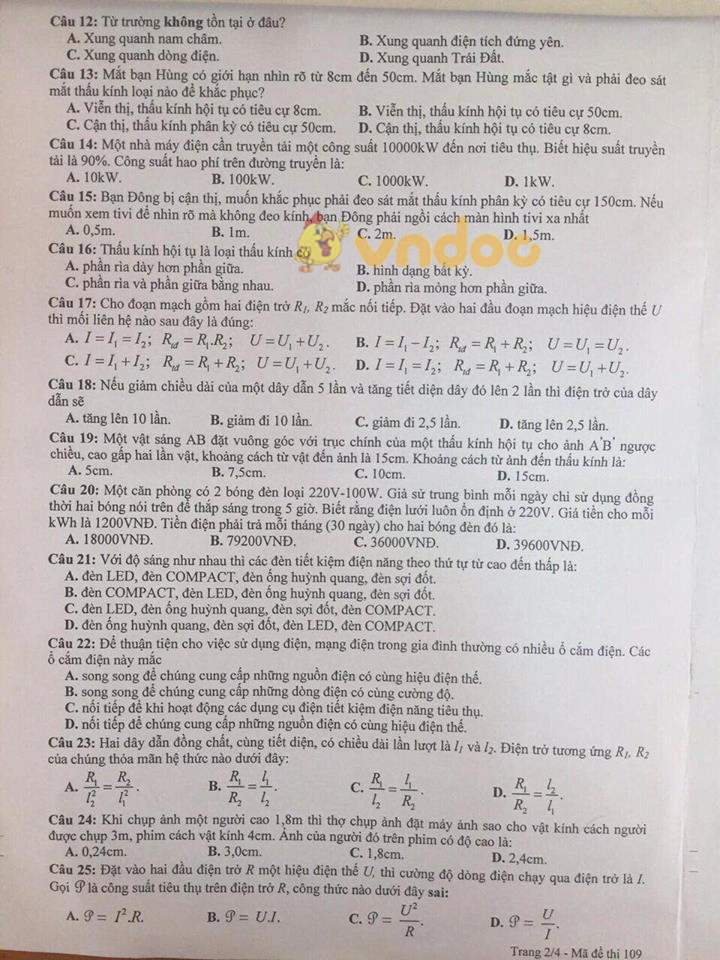Đề thi tuyển sinh vào lớp 10 THPT môn Tổ hợp Sở GD&ĐT Hải Phòng năm học 2018 - 2019