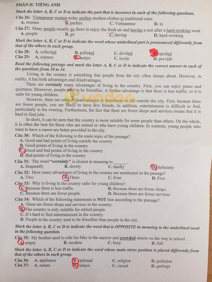 Đề thi tuyển sinh vào lớp 10 THPT môn Tổ hợp Sở GD&ĐT Hải Phòng năm học 2018 - 2019