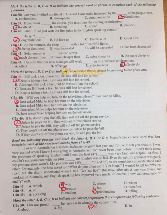 Đề thi tuyển sinh vào lớp 10 THPT môn Tổ hợp Sở GD&ĐT Hải Phòng năm học 2018 - 2019