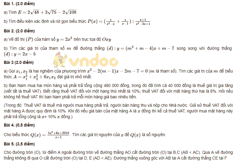 Đề thi tuyển sinh vào lớp 10 THPT môn Toán Sở GD&ĐT Kiên Giang năm học 2018 - 2019