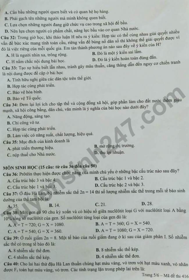 Đề thi tuyển sinh vào lớp 10 THPT môn Tổ hợp Sở GD&ĐT Nghệ An năm học 2018 - 2019