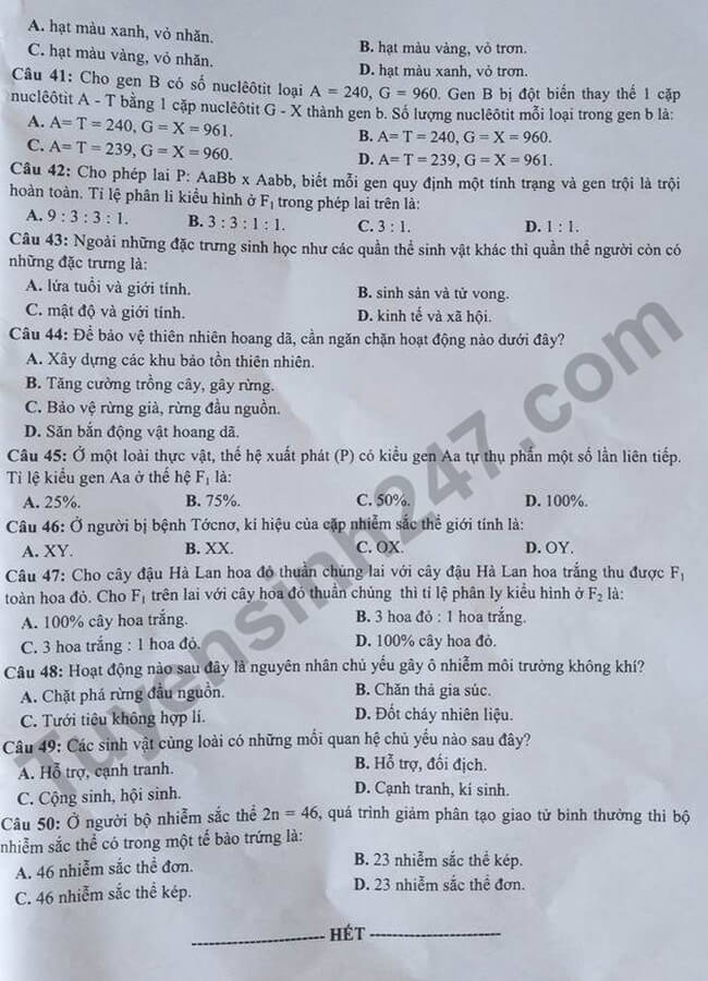 Đề thi tuyển sinh vào lớp 10 THPT môn Tổ hợp Sở GD&ĐT Nghệ An năm học 2018 - 2019