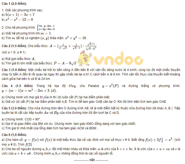 Đề thi tuyển sinh vào lớp 10 THPT môn Toán Sở GD&ĐT Điện Biên năm học 2018 - 2019