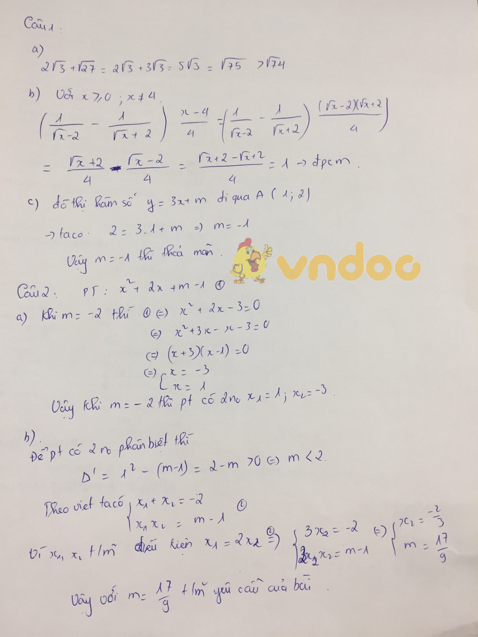 Đề thi tuyển sinh vào lớp 10 THPT môn Toán Sở GD&ĐT Nghệ An năm học 2018 - 2019