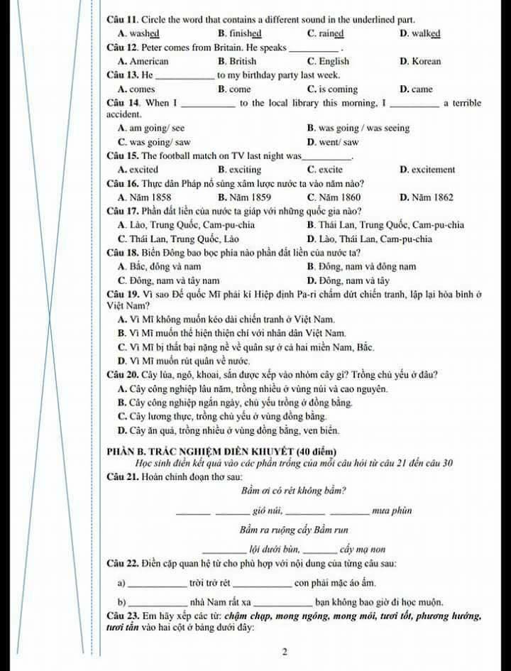 Đề thi đánh giá năng lực vào lớp 6