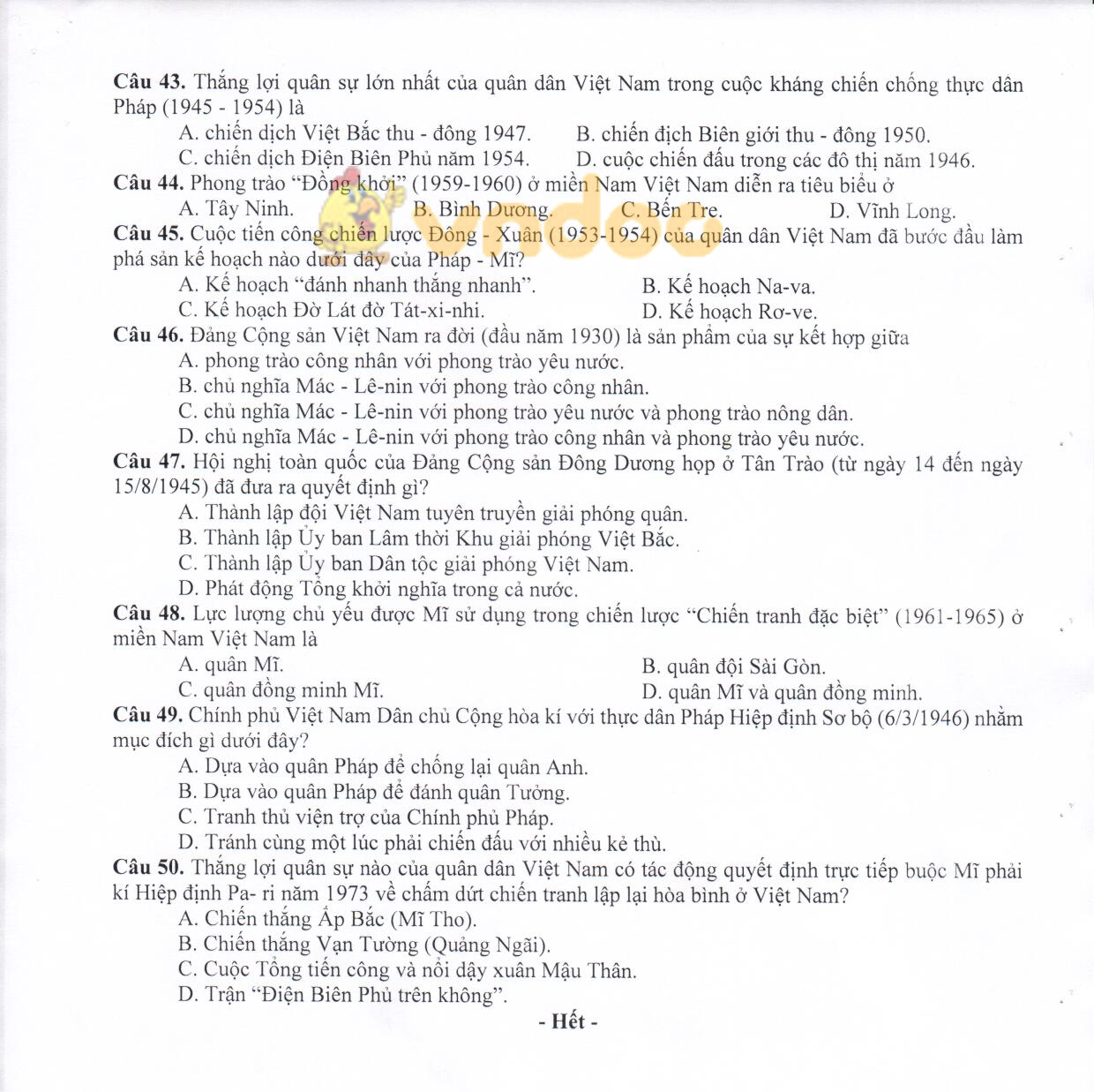 Đề thi tuyển sinh vào lớp 10 môn Tổ hợp Sở GD&ĐT Vĩnh Phúc năm học 2018 - 2019
