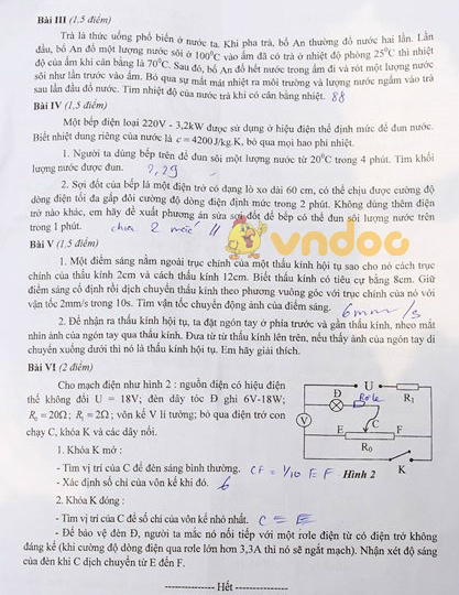 Đề thi tuyển sinh vào lớp 10 THPT chuyên môn Vật lý Sở GD&ĐT Hà Nội năm học 2018 - 2019