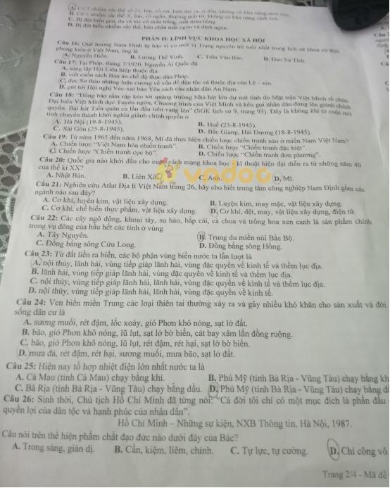 Đề thi tuyển sinh vào lớp 10 môn Tổ hợp Sở GD&ĐT Nam Định năm học 2018 - 2019