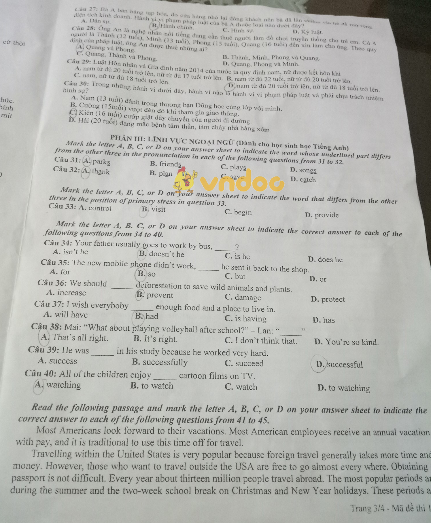 Đề thi tuyển sinh vào lớp 10 môn Tổ hợp Sở GD&ĐT Nam Định năm học 2018 - 2019