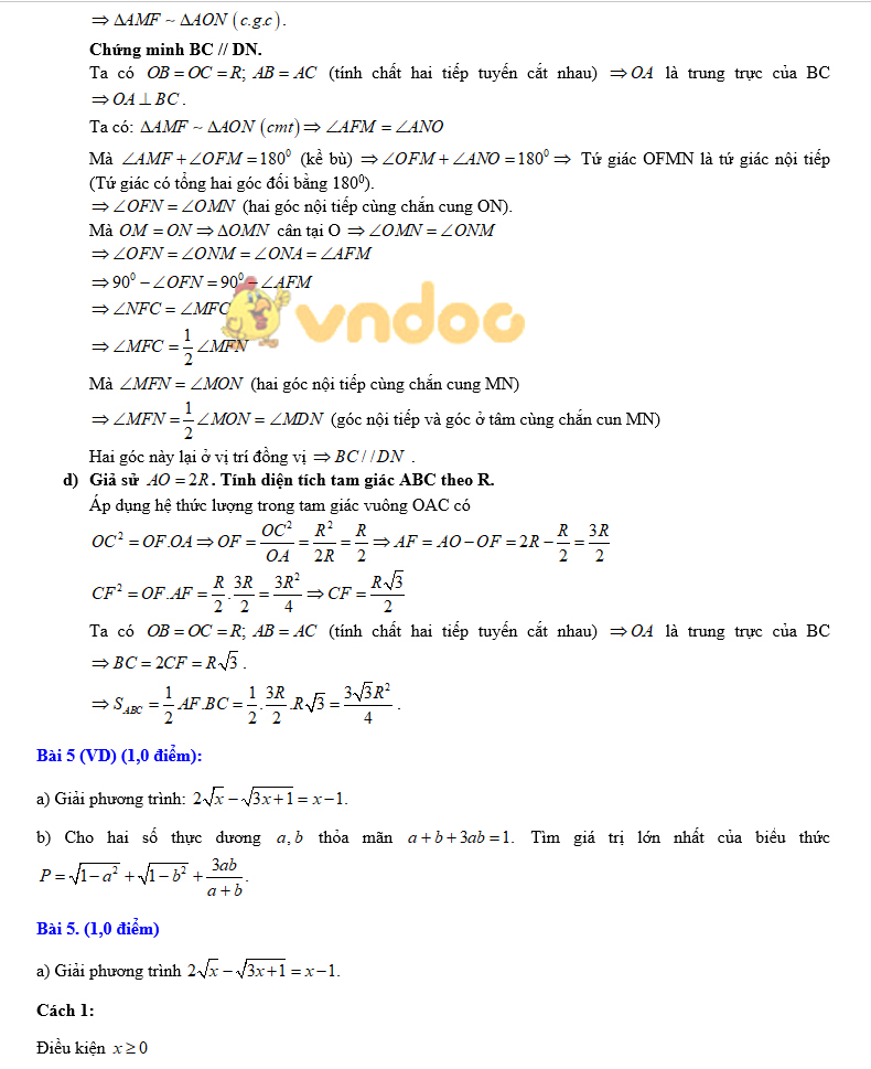 Đề thi tuyển sinh vào lớp 10 môn Toán Sở GD&ĐT Bà Rịa - Vũng Tàu năm học 2018 - 2019