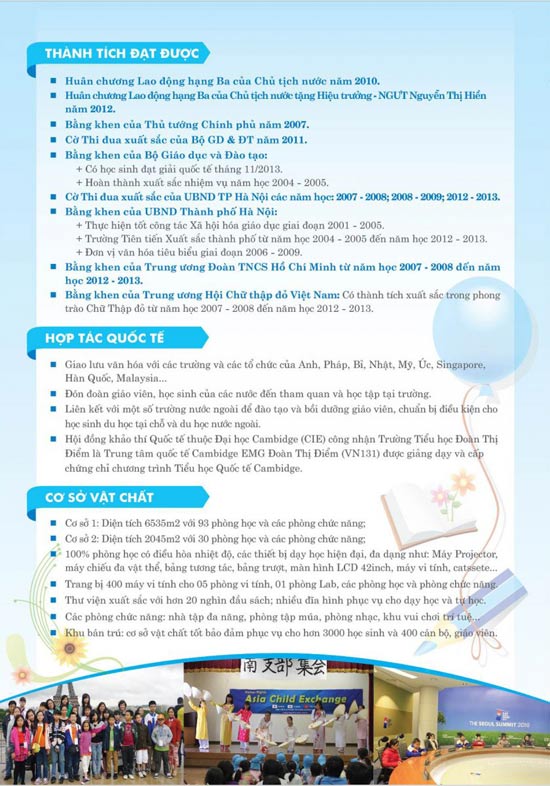 Kết quả và thành tích đạt được trường Tiểu Học Đoàn Thị Điểm