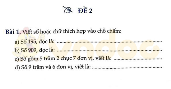 Giải bài tập Cùng em học Toán lớp 3 Tuần 1 - Đề 2 câu 1