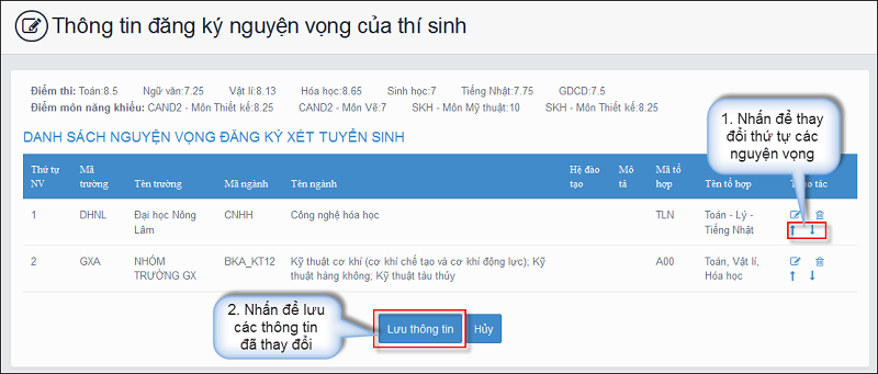 Thay đổi nguyện vọng sau khi biết điểm thi Đại học 2018