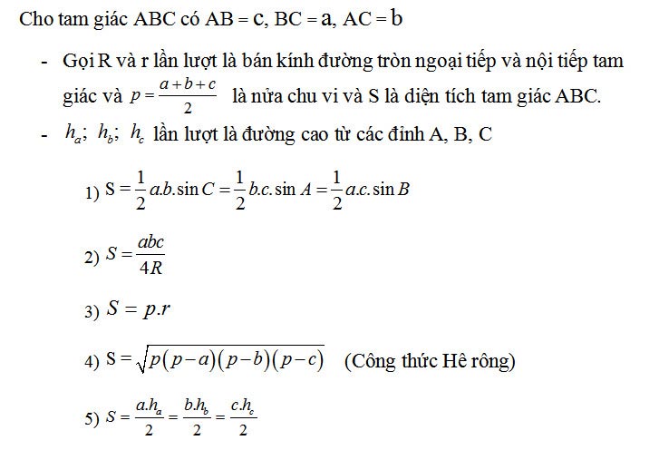 Công thức tính diện tích tam giác