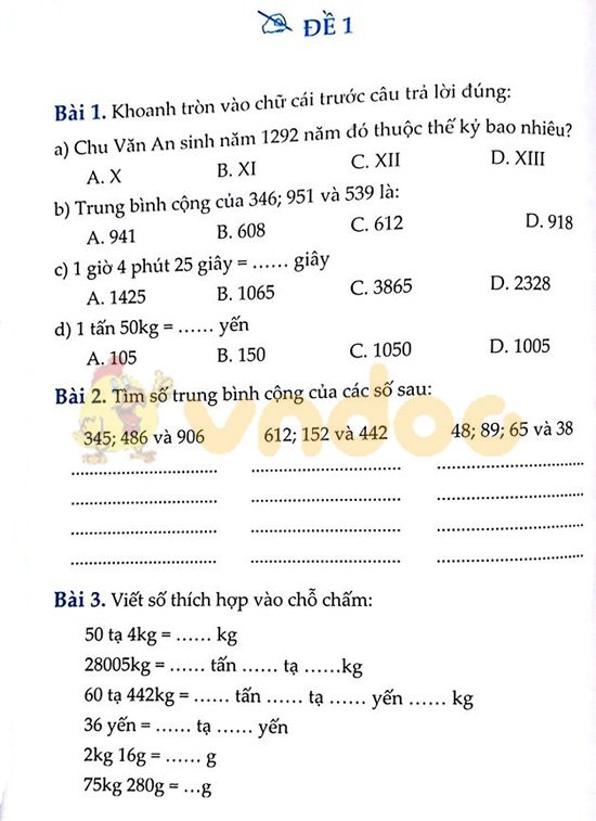 Cùng em học Toán lớp 4 Tuần 5 - Đề 1