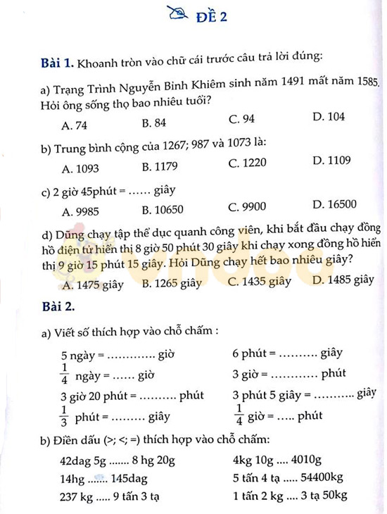 Cùng em học Toán lớp 4 Tuần 5 - Đề 2