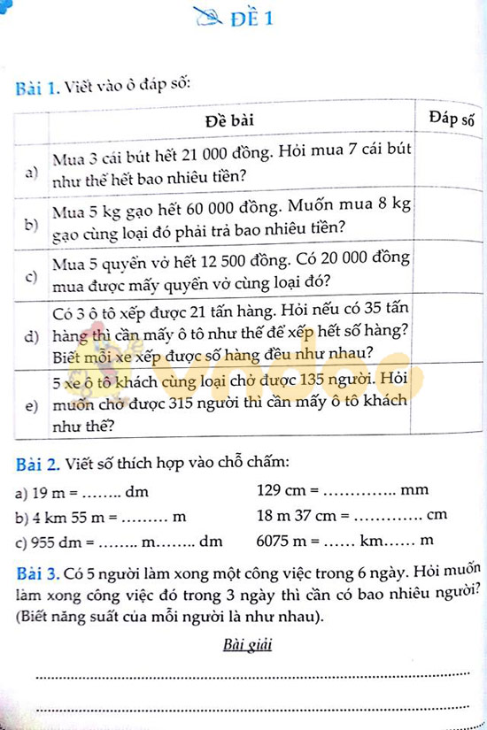 Cùng em học Toán lớp 5 Tuần 4 - Đề 1