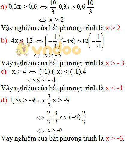 Giải bài tập SGK Toán lớp 8 bài 4: Bất phương trình bậc nhất một ẩn