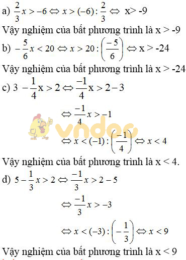 Giải bài tập SGK Toán lớp 8 bài 4: Bất phương trình bậc nhất một ẩn