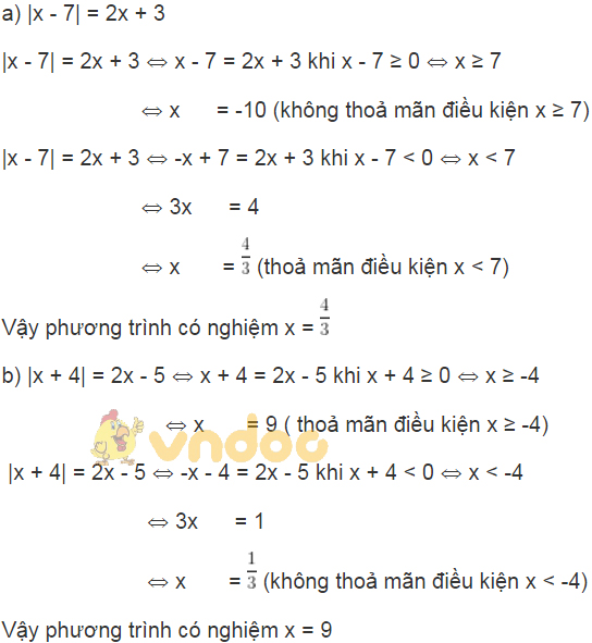 Giải bài tập SGK Toán lớp 8 bài 5: Phương trình chứa dấu giá trị tuyệt đối