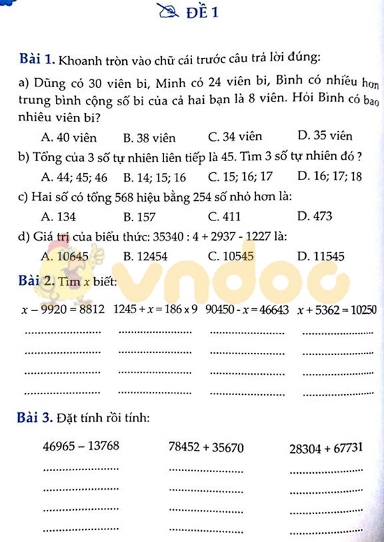 Cùng em học Toán lớp 4 Tuần 8 - Đề 1