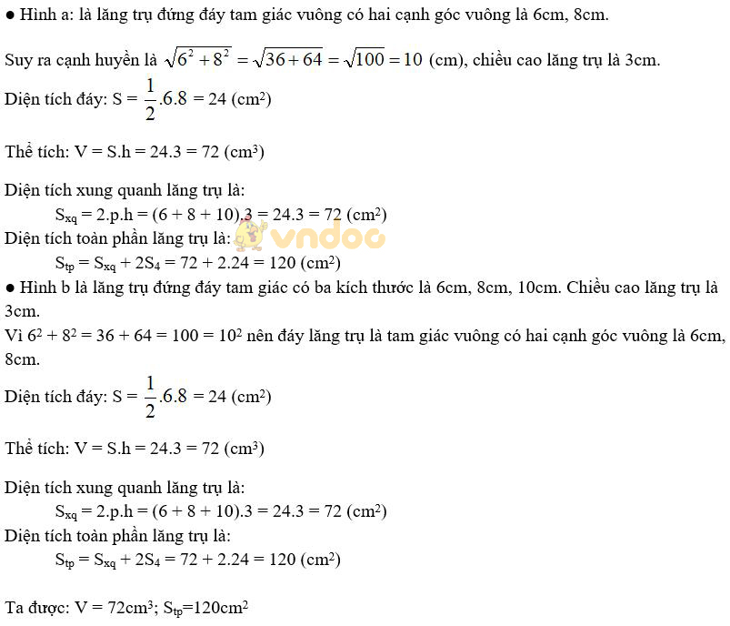 Giải bài tập SGK Toán lớp 8 bài 6: Thể tích của hình lăng trụ đứng