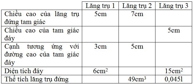 Giải bài tập SGK Toán lớp 8 bài 6: Thể tích của hình lăng trụ đứng