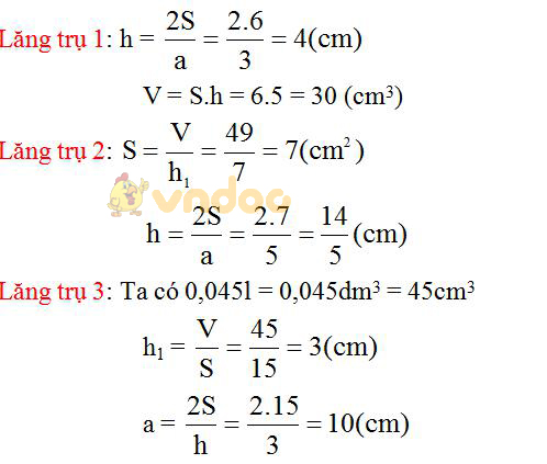 Giải bài tập SGK Toán lớp 8 bài 6: Thể tích của hình lăng trụ đứng