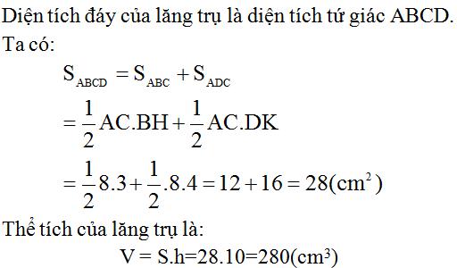 Giải bài tập SGK Toán lớp 8 bài 6: Thể tích của hình lăng trụ đứng