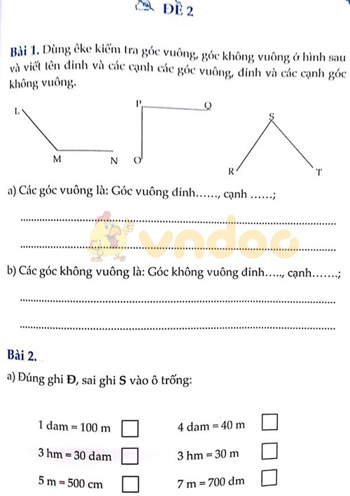 Đề bài Cùng em học Toán lớp 3 Tuần 9 - Đề 2
