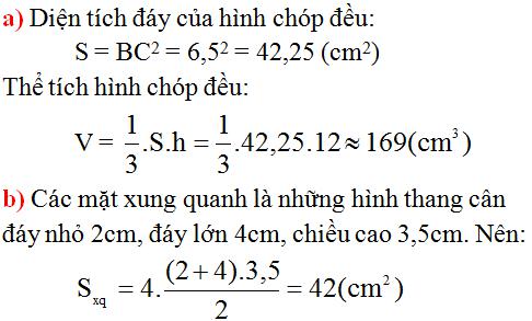 Giải bài tập SGK Toán lớp 8 bài 9: Thể tích của hình chóp đều