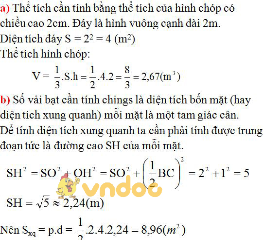 Giải bài tập SGK Toán lớp 8 bài 9: Thể tích của hình chóp đều