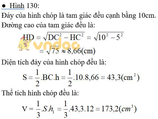 Giải bài tập SGK Toán lớp 8 bài 9: Thể tích của hình chóp đều