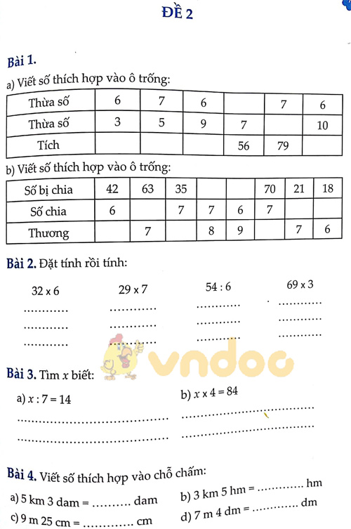 Kiểm tra giữa học kỳ 1 Toán lớp 3 - Đề 2